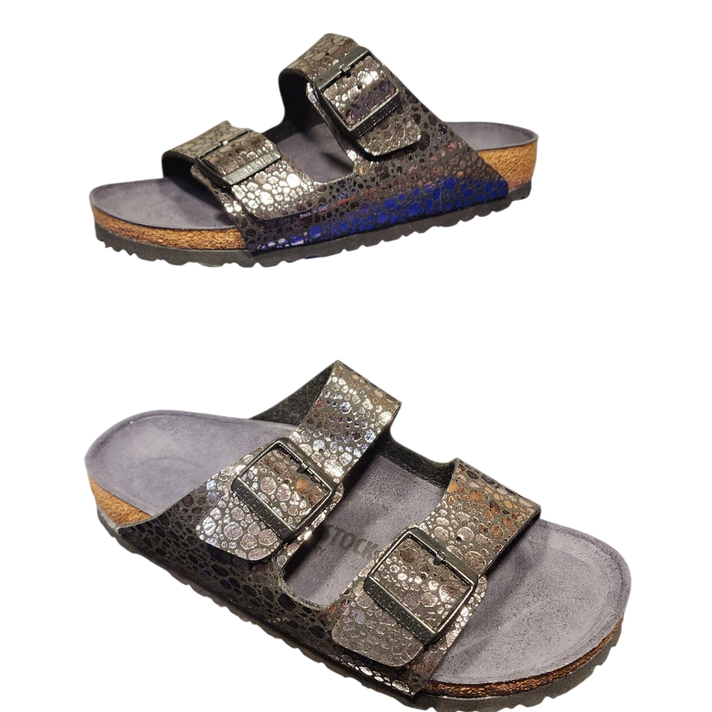 Birkenstock Arizona Womens Slide Sandal in Metallic Stones Black sz 39 (NIB/NEW)